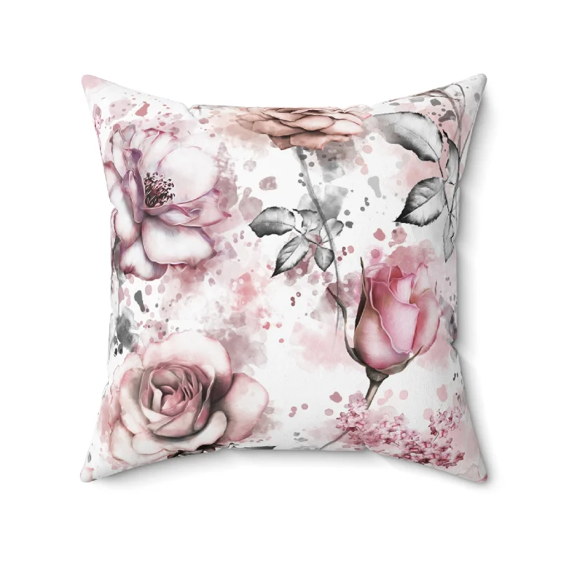 Spun Polyester Square Pillow, Floral Cushion