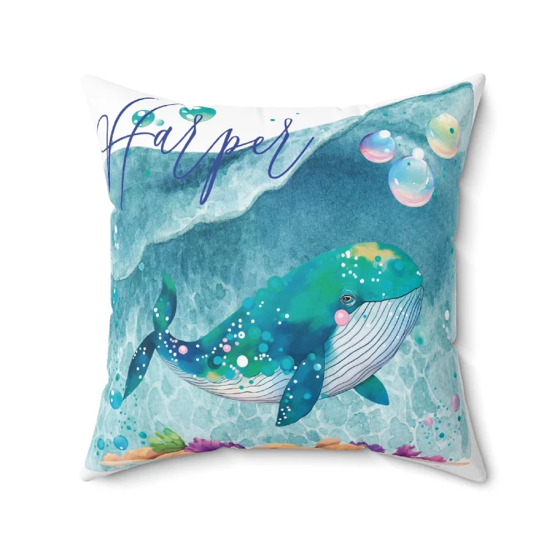 Personalised Polyester Square Cushion, Whale cushion