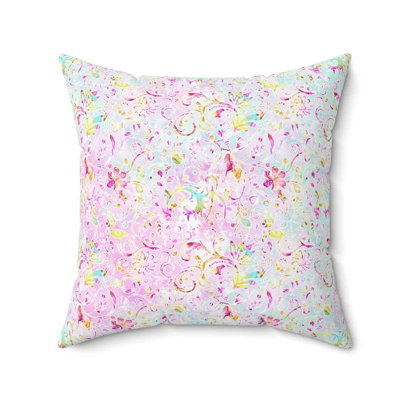 Spun Polyester Square Pillow, Floral Cushion