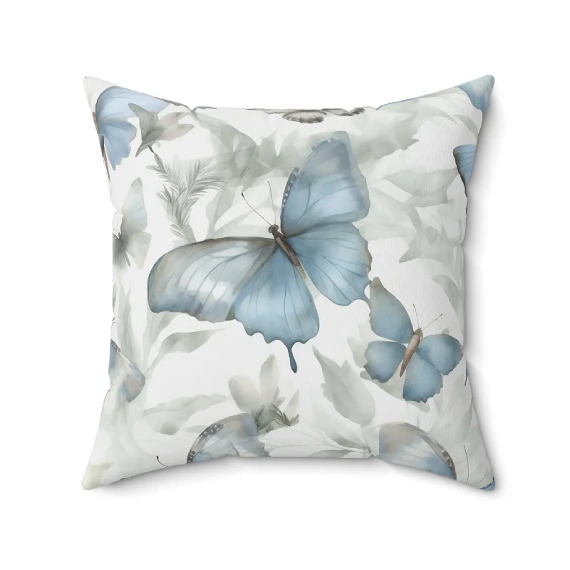 Spun Polyester Square Pillow, Butterfly Floral Cushion