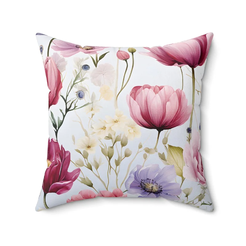 Polyester Square Pillow, Floral Cushion