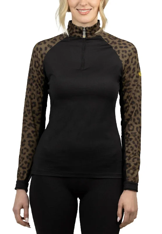 1/4 Zip Long Sleeve Raglan Sun Shirt In Olive Animal Print