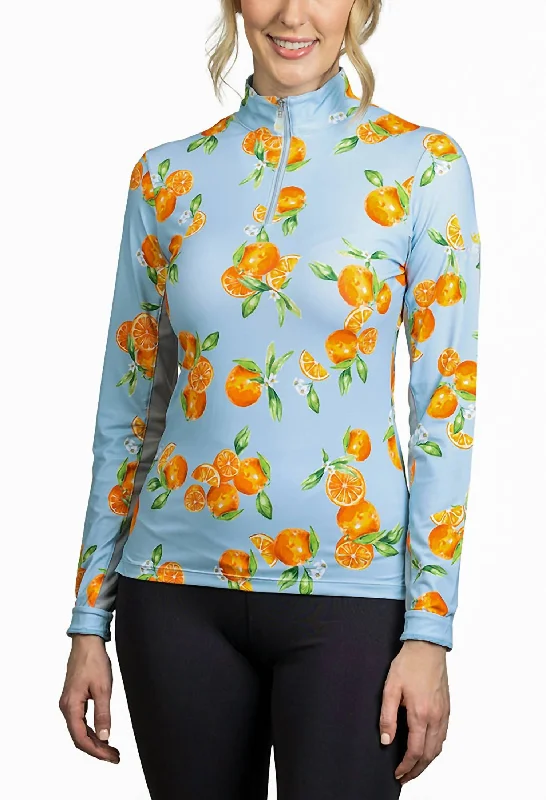 1/4 Zip Long Sleeve Sun Shirt In Light Blue Oranges