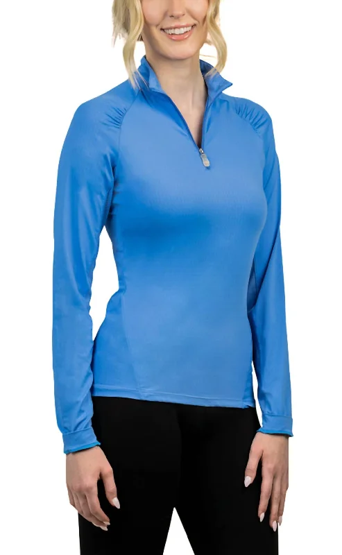 1/4 Zip Long Sleeve Sun Shirt In Periwinkle Shirred Shoulder