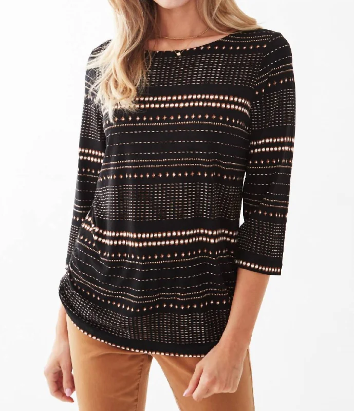 3/4 Sleeve Knit Top In Black