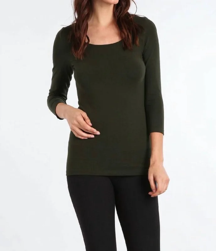 3/4 Sleeve Seamless Top In Olive