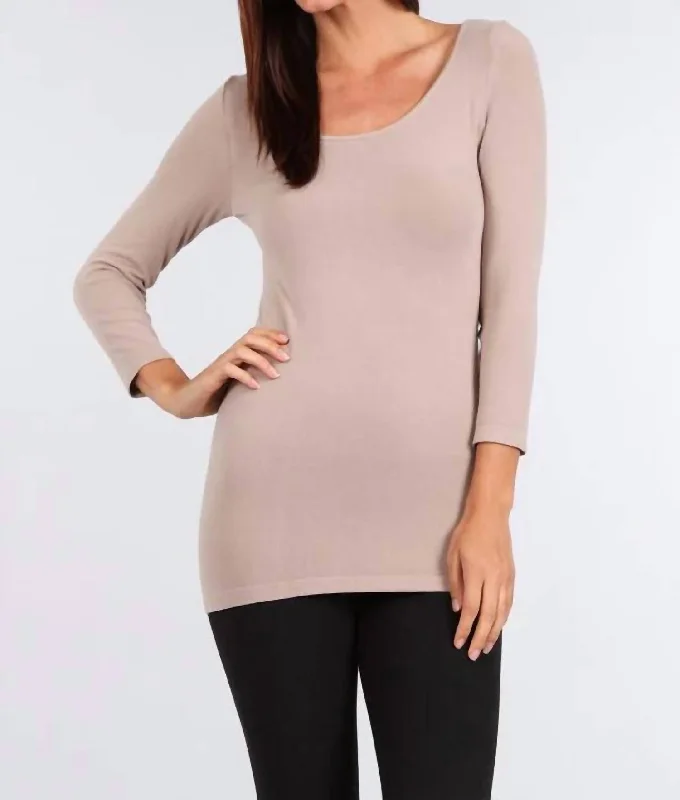 3/4 Sleeve Seamless Top In Tan