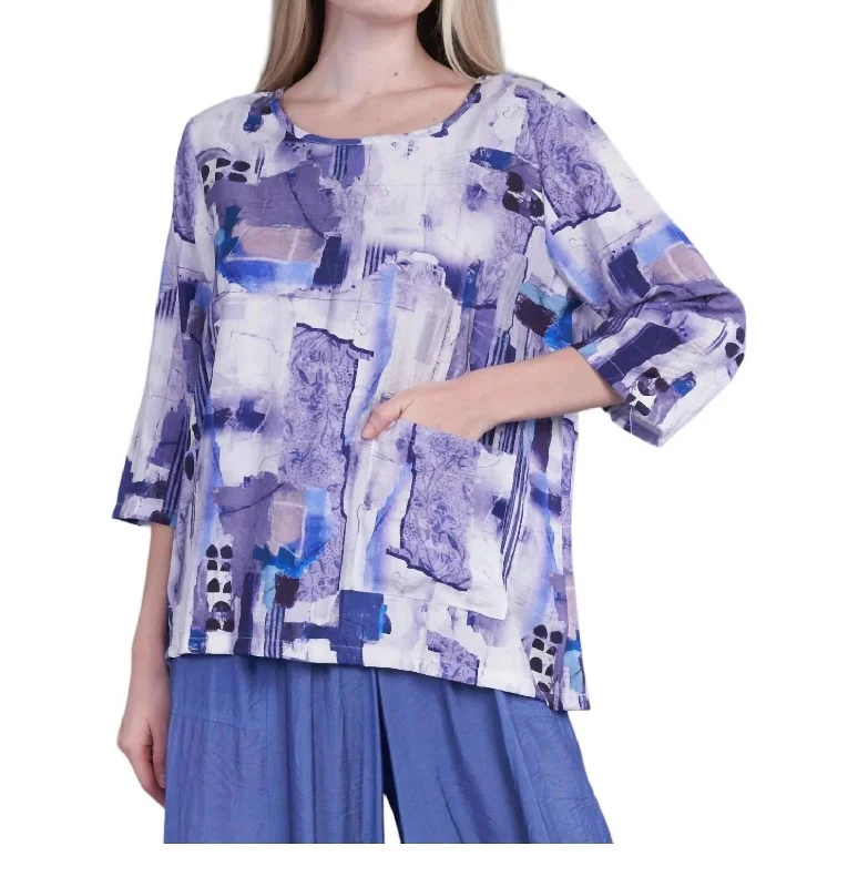 Abstract Print One Pocket Top In Purple