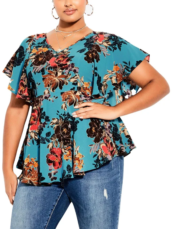 Adrianna Womens Floral Print Textured Blouse