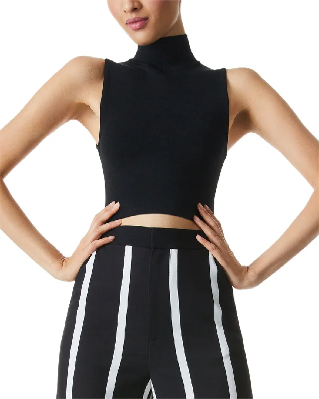 alice + olivia Darina Mock Neck Fitted Crop Tank