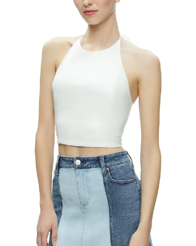 alice + olivia Jaymee Tie Crop Halter Top