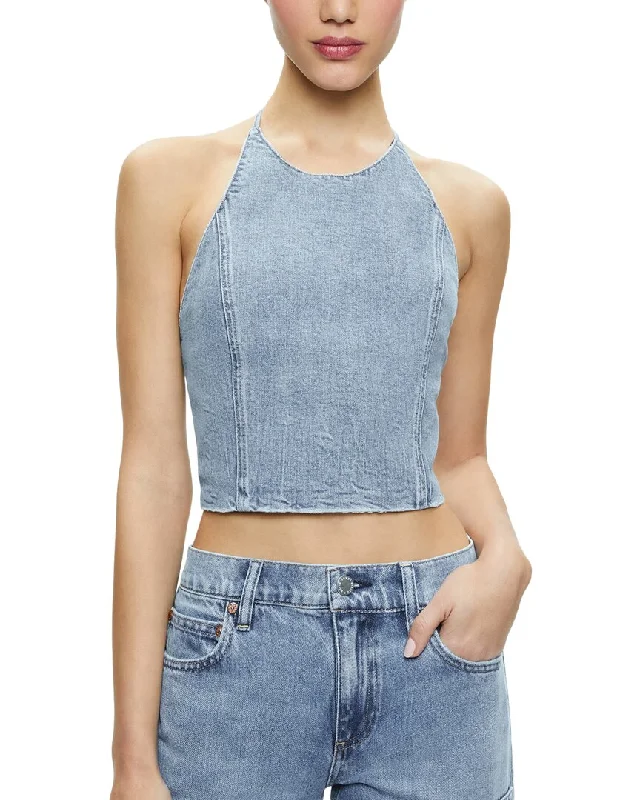 alice + olivia Jaymee Tie Neck Crop Halter Top