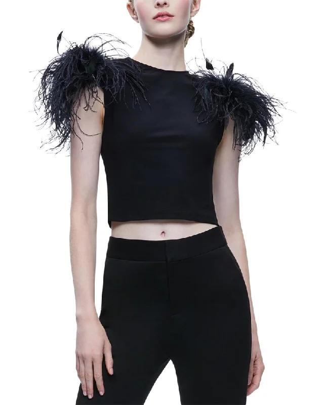 alice + olivia Tamica Feather Detail Top