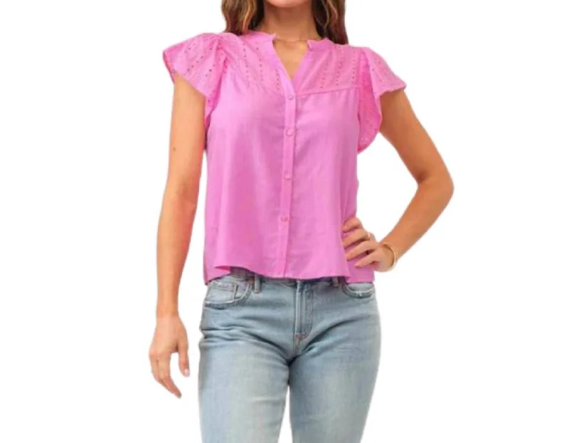 Amy Embroidered Yoke Top In Carnation Pink