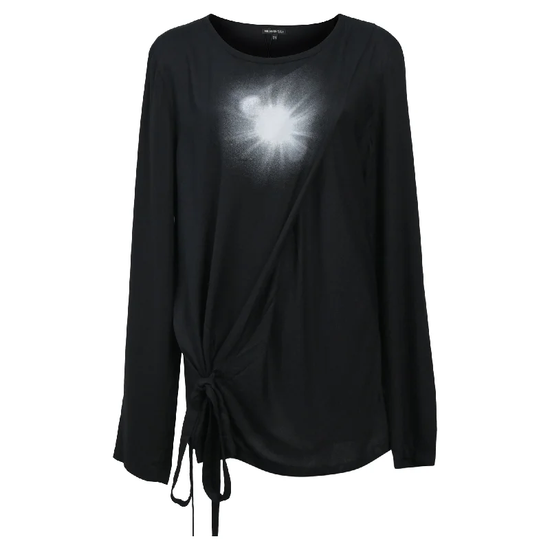 Ann Demeulemeester Light Print Long Sleeve Top in Black Cotton