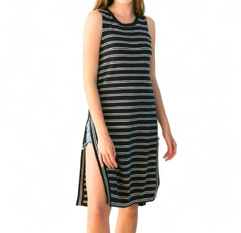 Anywear Open Tunic In Deep Navy/birch Stripe