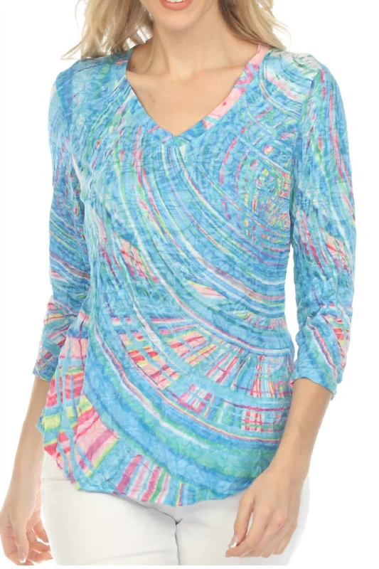 Aurora Swirl V-Neck Top In Blue