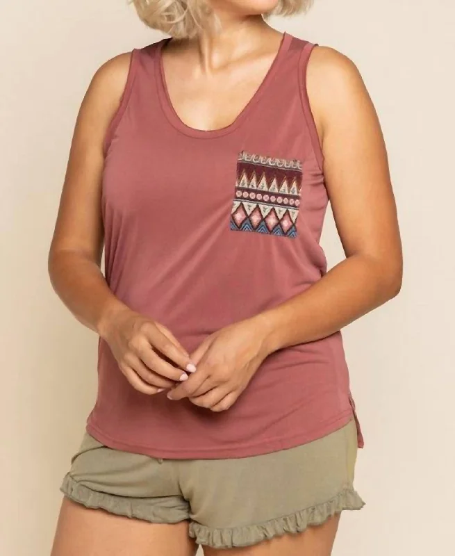 Aztec Pocket Tank Top In Rose Petal