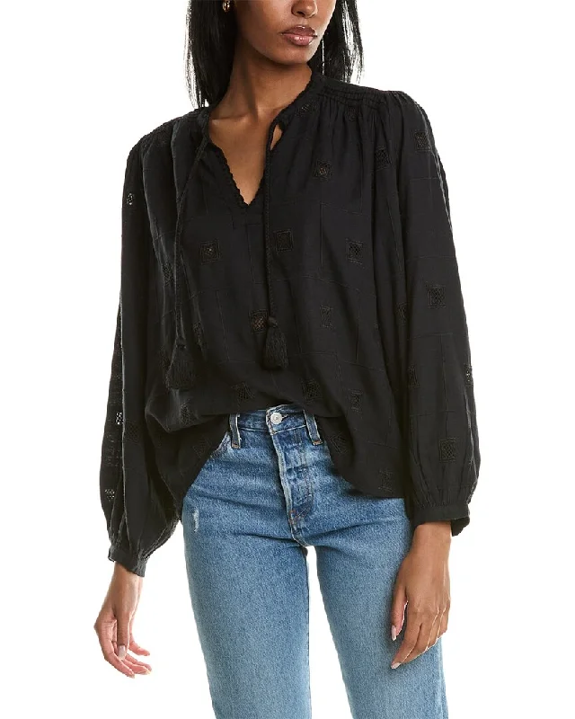 ba&sh Tassel Linen-Blend Blouse