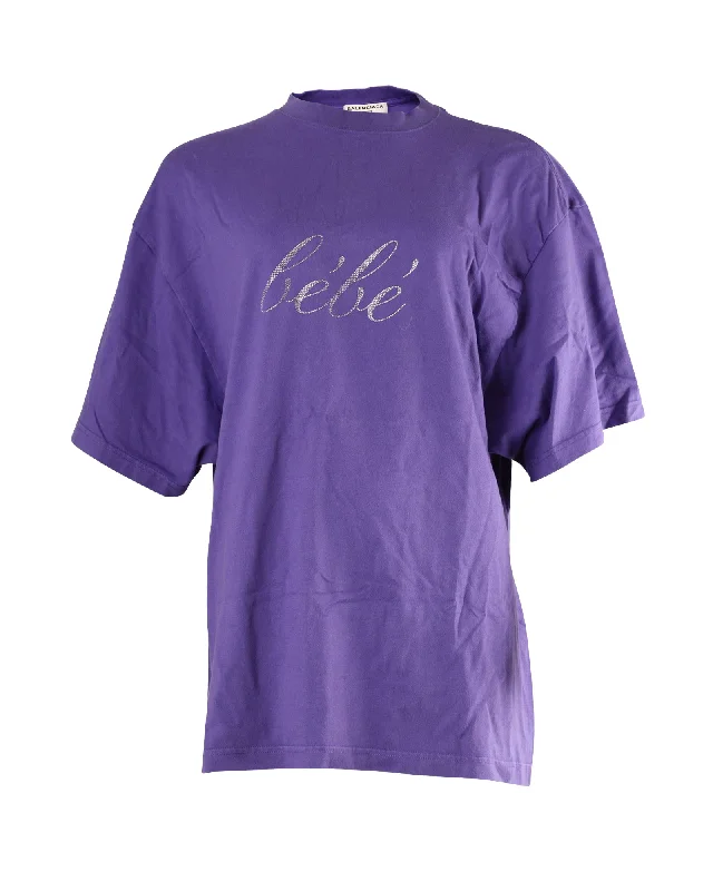 Balenciaga Bébé Embellished Oversized T-shirt in Purple Cotton