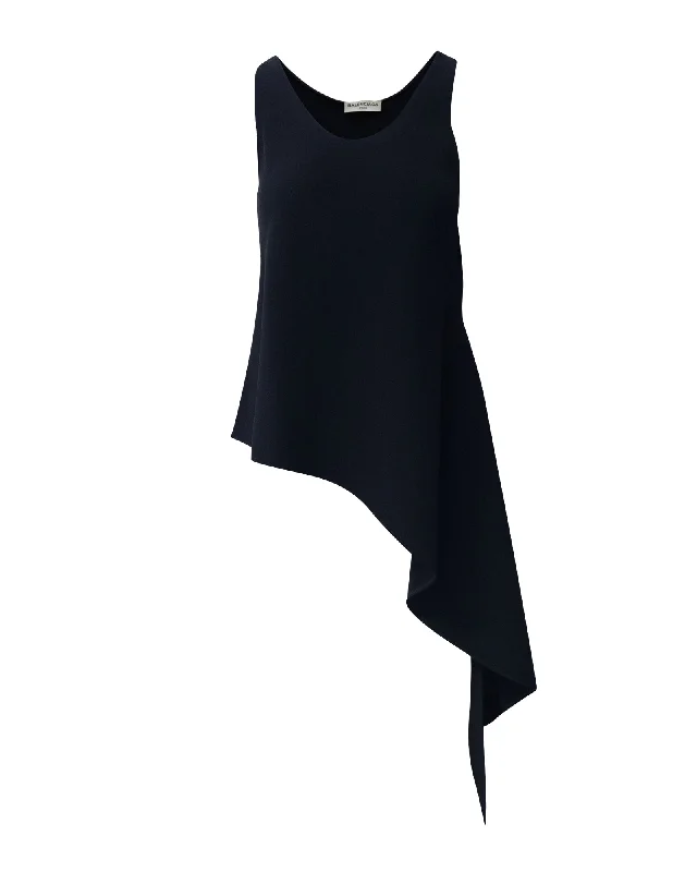 Balenciaga S/S 15 Asymmetrical Slit Tank Top in Black Polyester