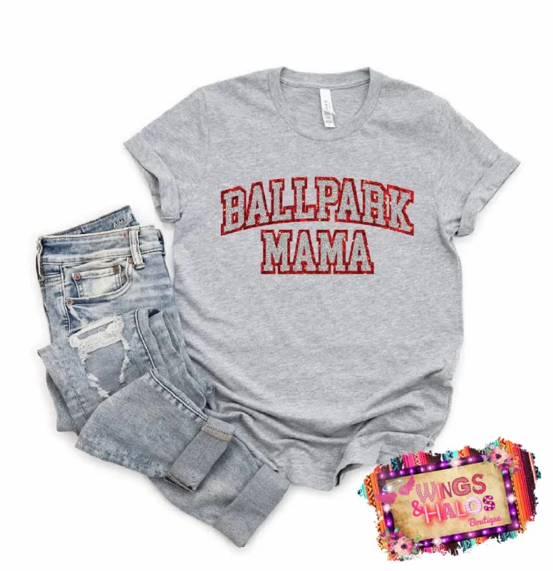 Ballpark Mama Glitter Tee In Grey