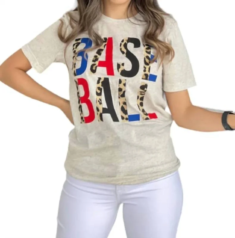 Baseball Leopard Tee In Heather Oatmeal