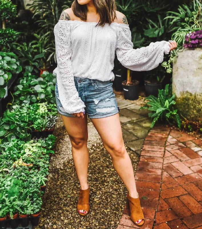 Blooming Eyelet Ballet Neck Blouse In White