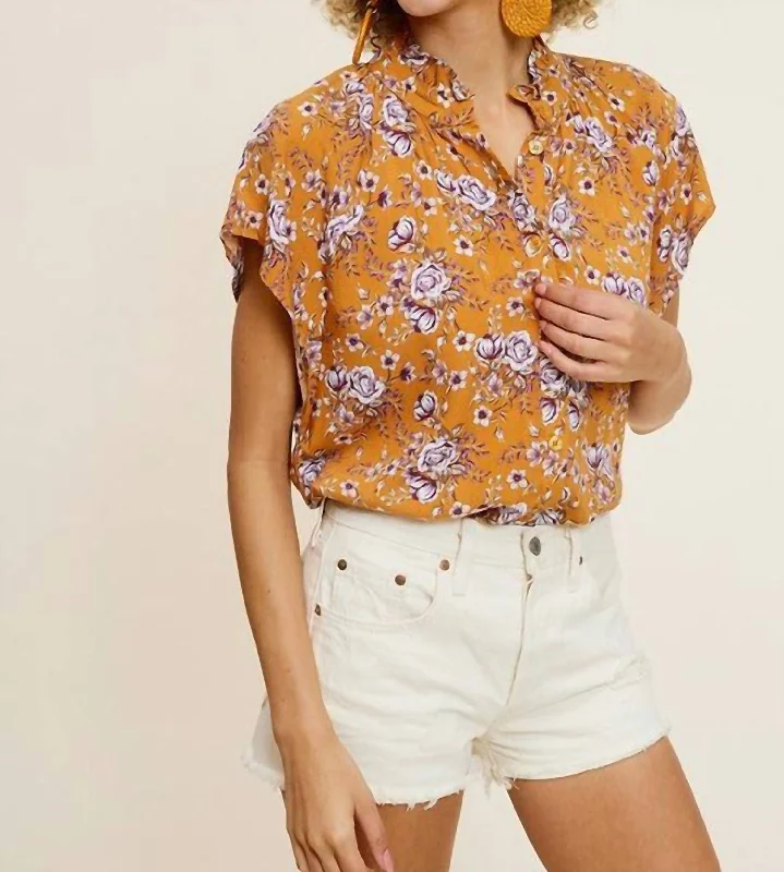 Blythe Button Down Top In Floral Print