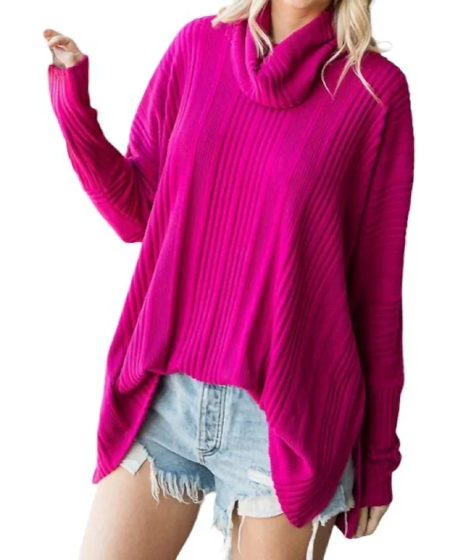 Brushed Ribbed Relaxed Top In Fuchsia