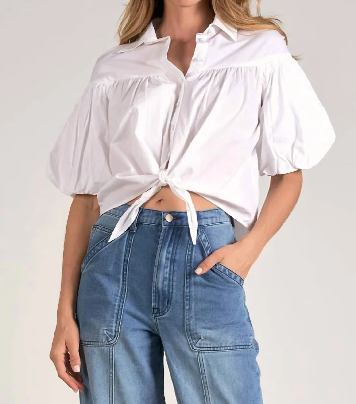 Bubble Sleeve Button Up In White