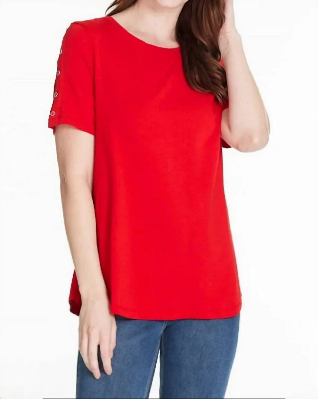 Button Detail T-Shirt In Red