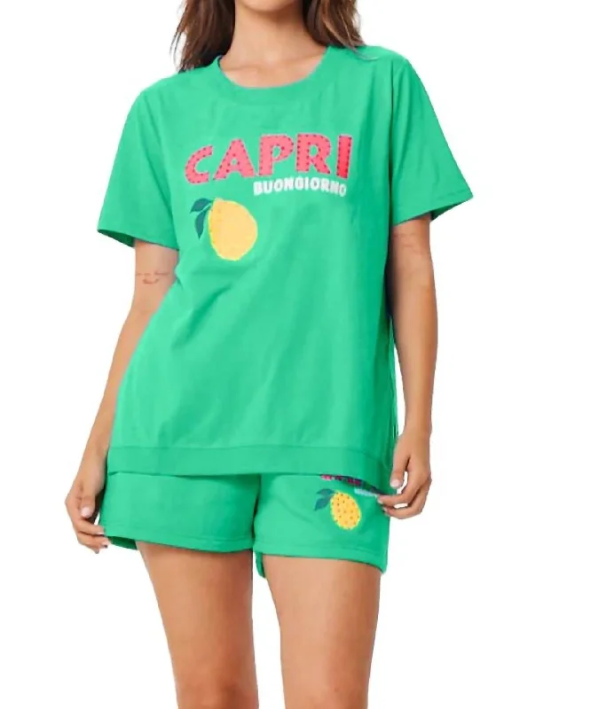 Capri Graphic Tee In Surf Green