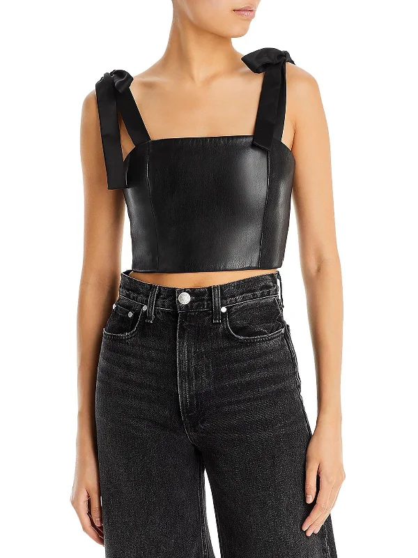 Cassidy Womens Faux Leather Smocked Cropped