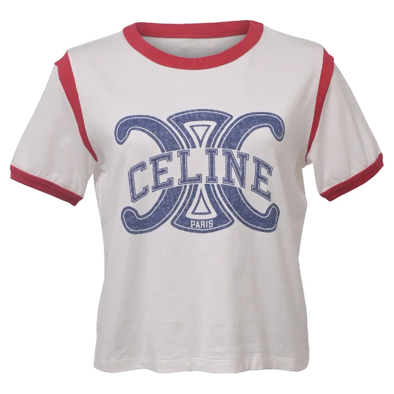 Celine Logo Short Sleeve T-Shirt in White Cotton