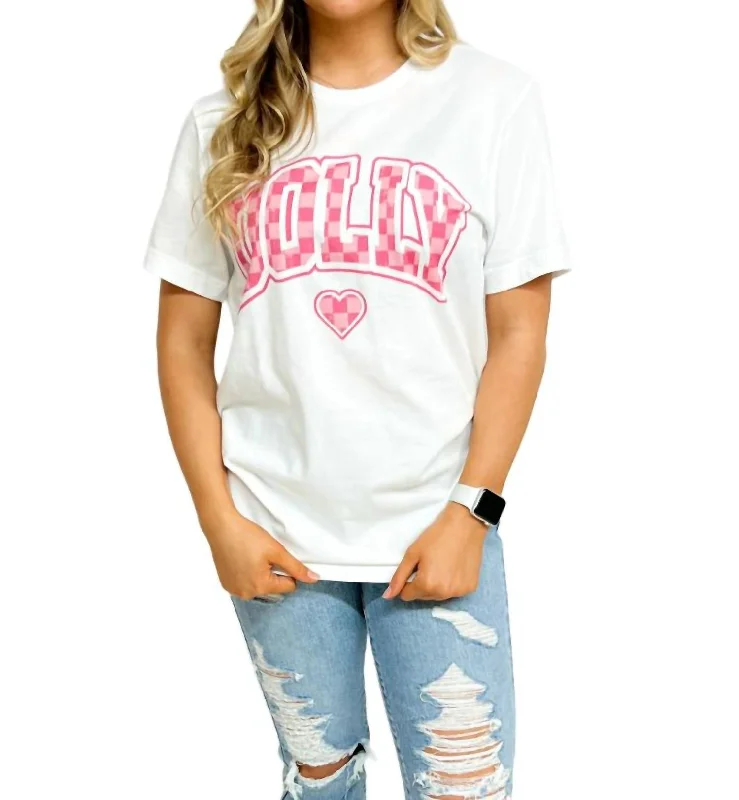 Checkered Dolly Heart Graphic Tee In White