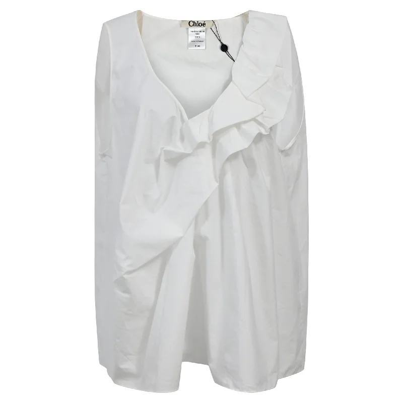 Chloe Sleeveless Ruffled Top in White Cotton