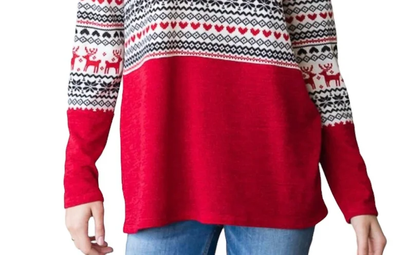 Christmas Long Sleeve Top In Red