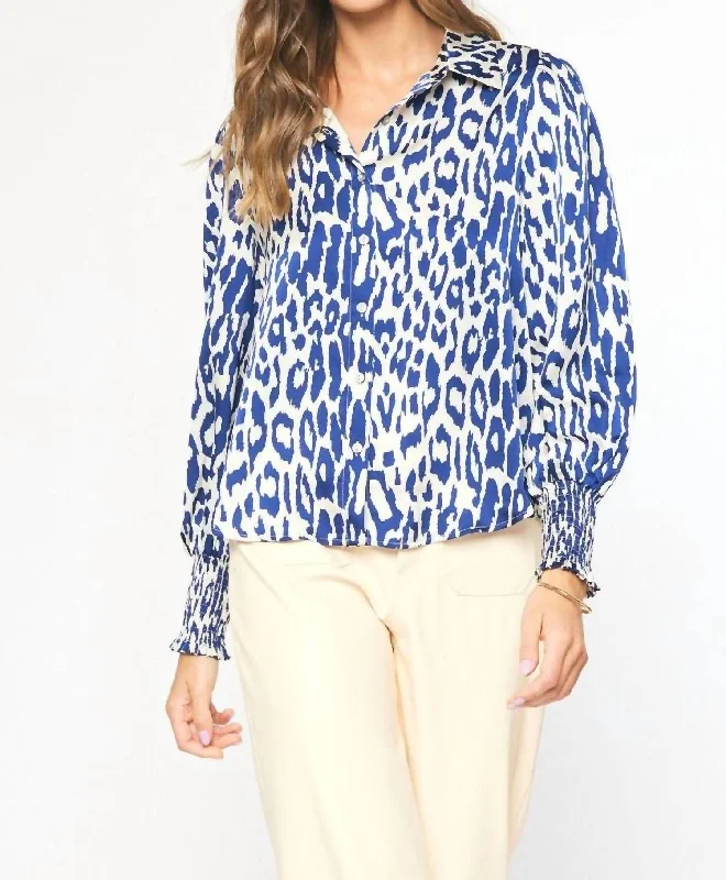 Collared Button Up Top In Navy And White