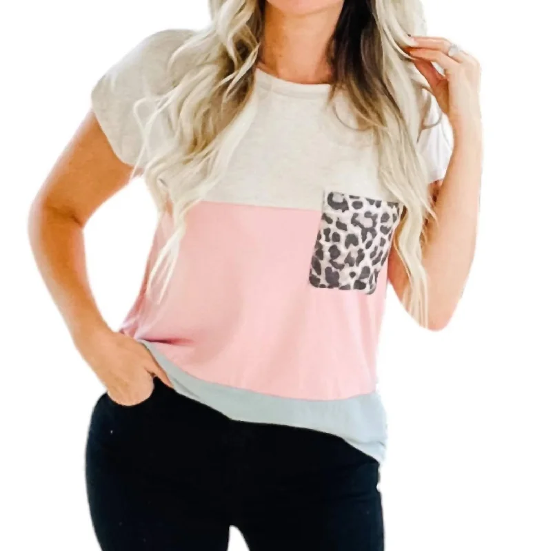 Colorblock Leopard Tee In White/pink/blue