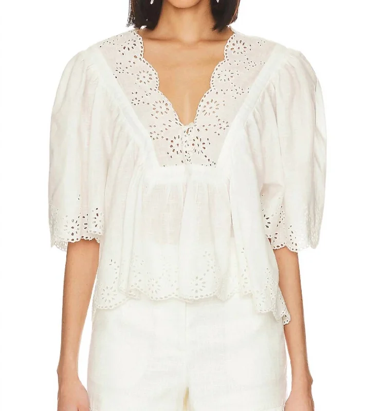 Costa Eyelet Top In Bright White