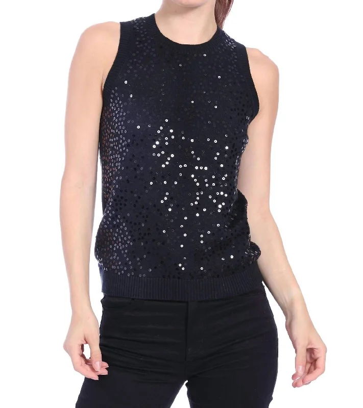 Cotton Cashmere Sequined Tank In Black