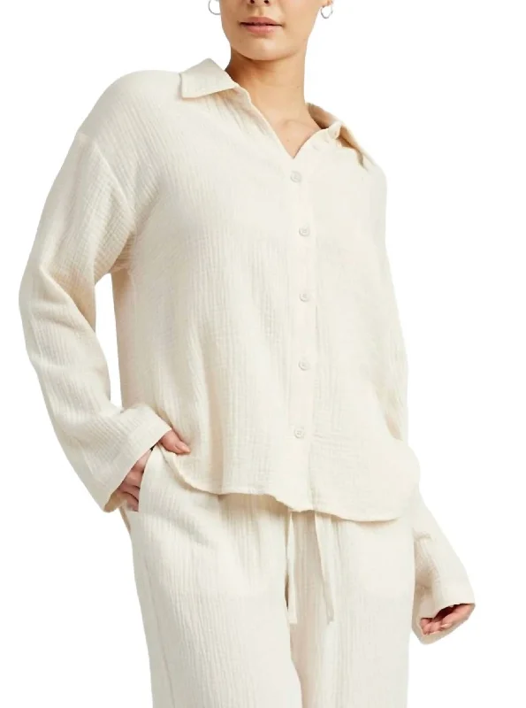 Cotton Gauze Button Up Shirt In Cream