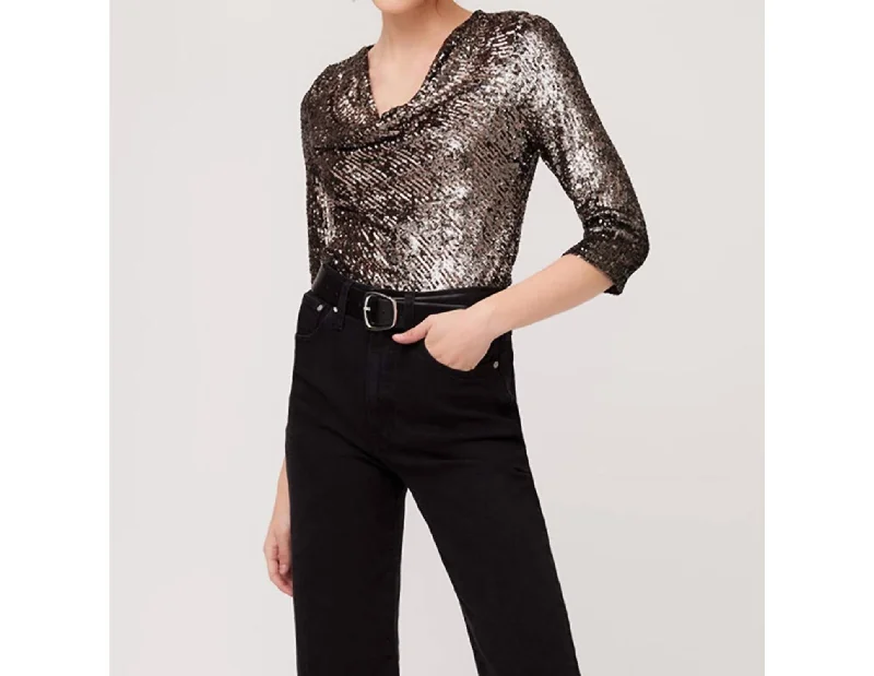 Cowl Neck Bronze Sequin Top In Brown/bronze Sequin