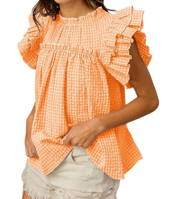 Crinkle Gingham Top In Orange