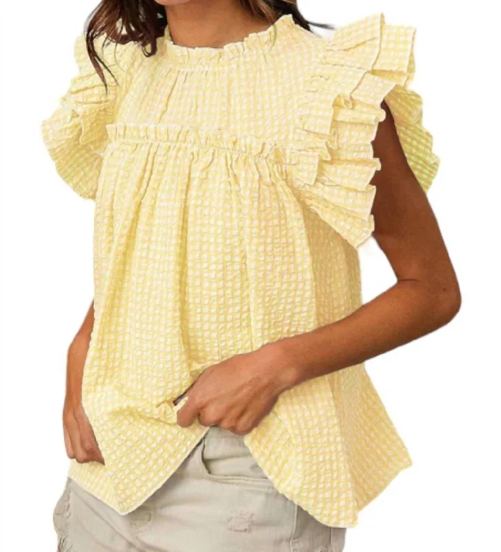 Crinkle Gingham Top In Yellow