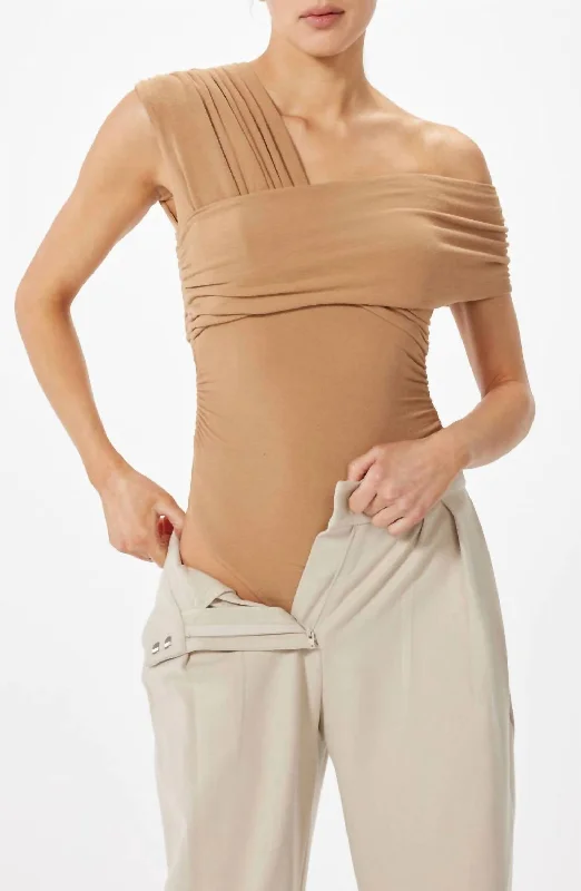 Crisscross Thong Bodysuit In Camel