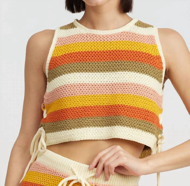 Crochet Knit Crop Top In Multi Color