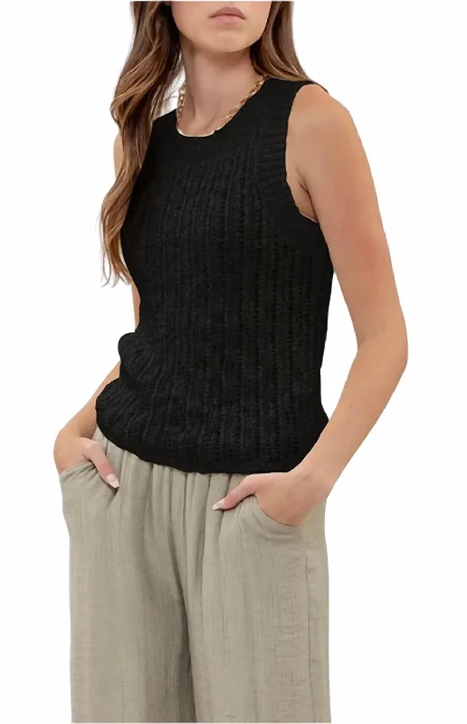 Crochet Knit Tank Top In Black