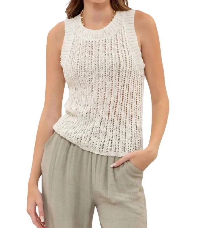 Crochet Knit Tank Top In Cream